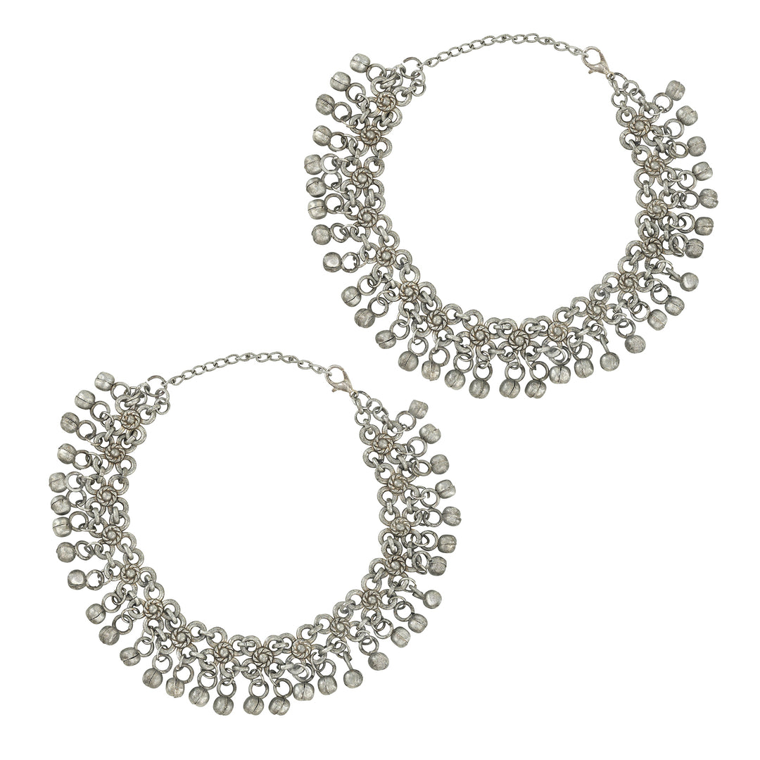 Teejh Liyara Silver Oxidised Ghungroo Anklet
