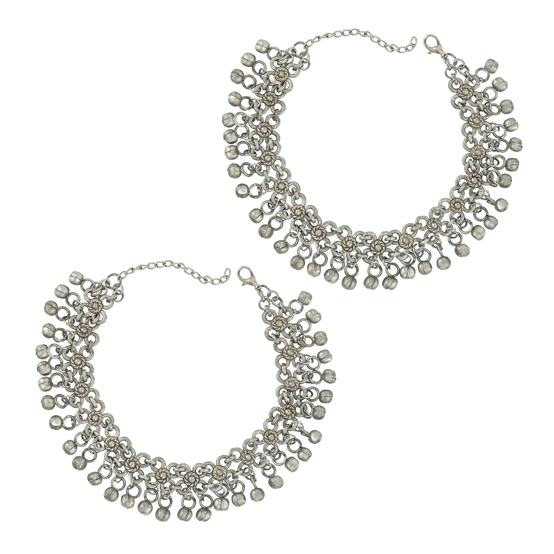 Teejh Liyara Silver Oxidised Ghungroo Anklet