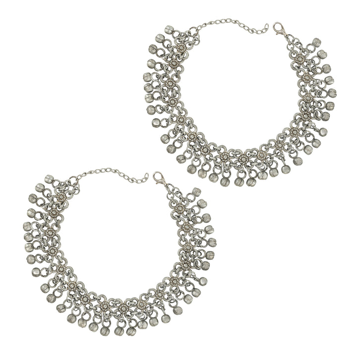 Teejh Liyara Silver Oxidised Ghungroo Anklet