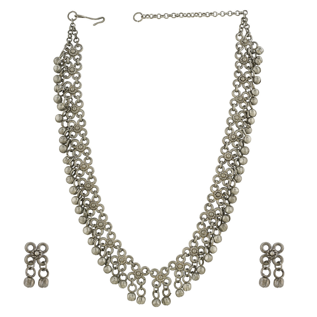 Teejh Charvya Silver Oxidised Ghungroo Necklace Set