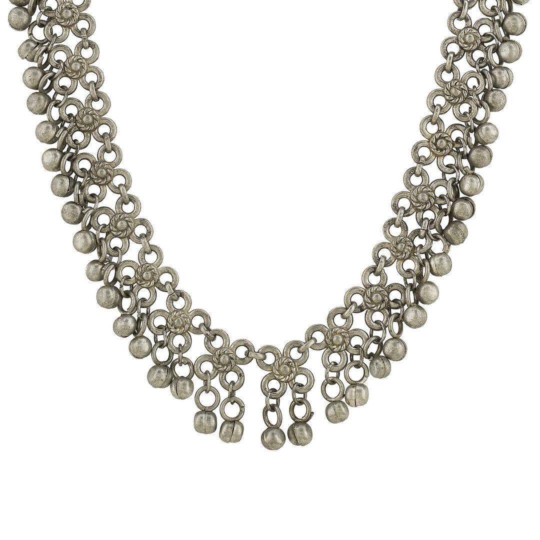 Teejh Charvya Silver Oxidised Ghungroo Necklace Set