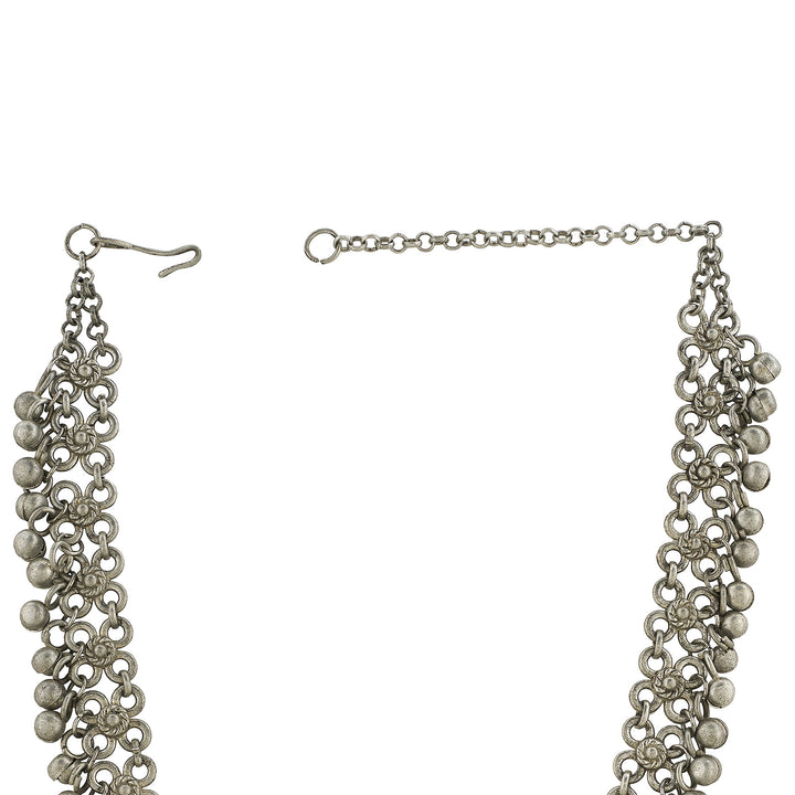 Teejh Charvya Silver Oxidised Ghungroo Necklace Set