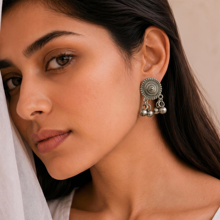 Teejh Keyana Silver Oxidised Ghungroo Earrings