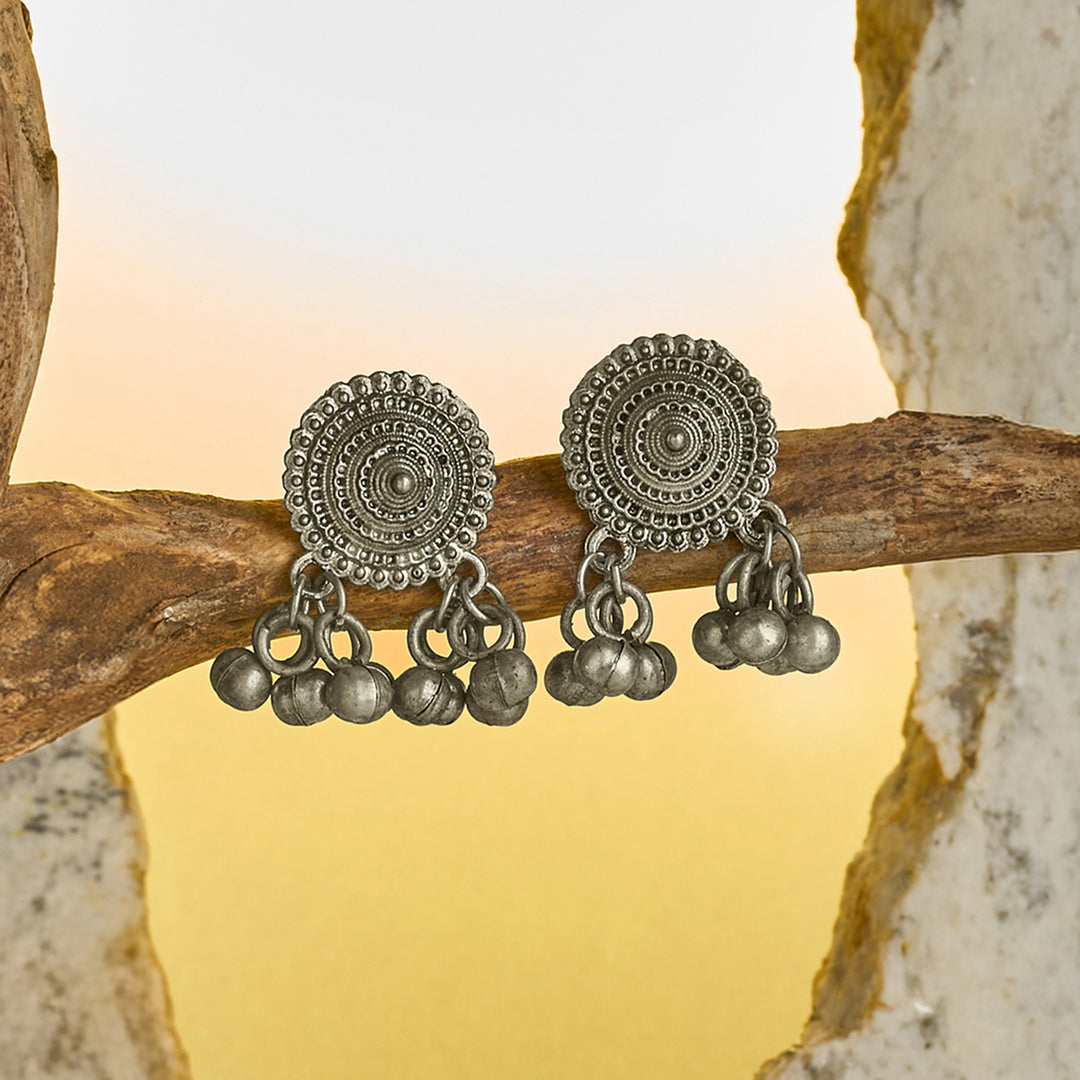 Teejh Keyana Silver Oxidised Ghungroo Earrings