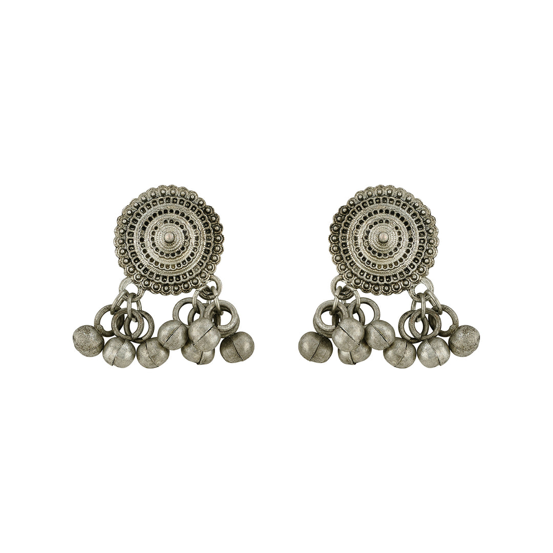 Teejh Keyana Silver Oxidised Ghungroo Earrings