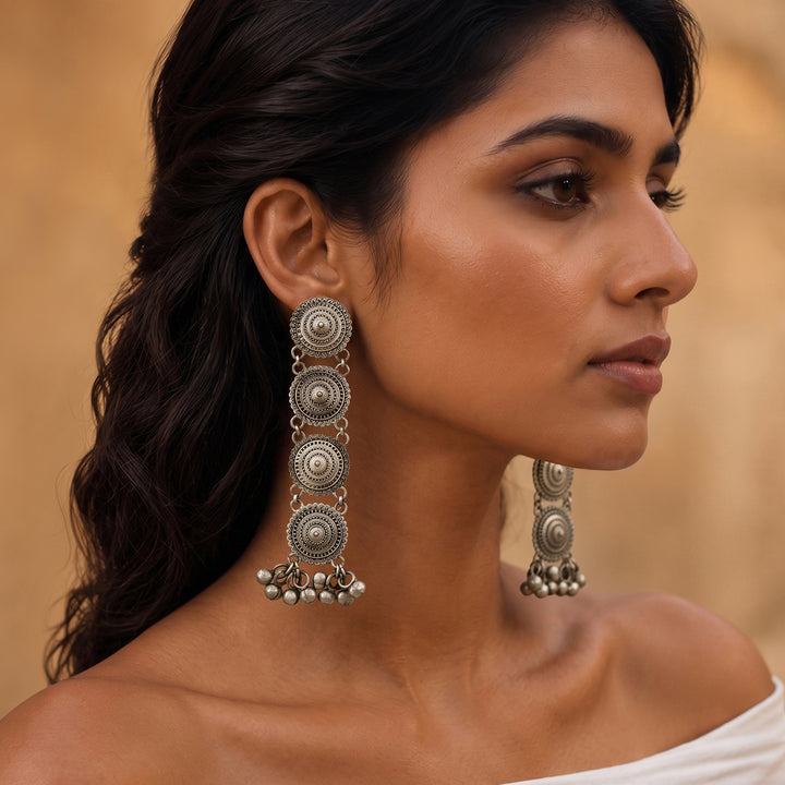 Teejh Vyanika Silver Oxidised Ghungroo Earrings