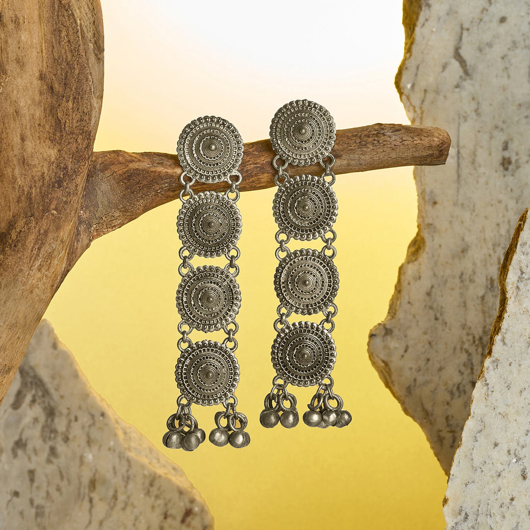 Teejh Vyanika Silver Oxidised Ghungroo Earrings