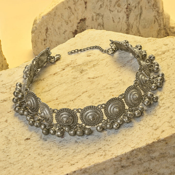 Teejh Eiraani Silver Oxidised Ghungroo Necklace