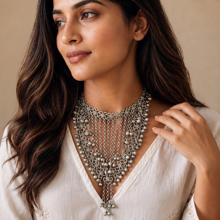 Teejh Aarvika Silver Oxidised Necklace