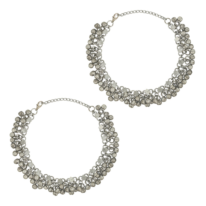 Teejh Liyara Silver Oxidised Ghungroo Anklet