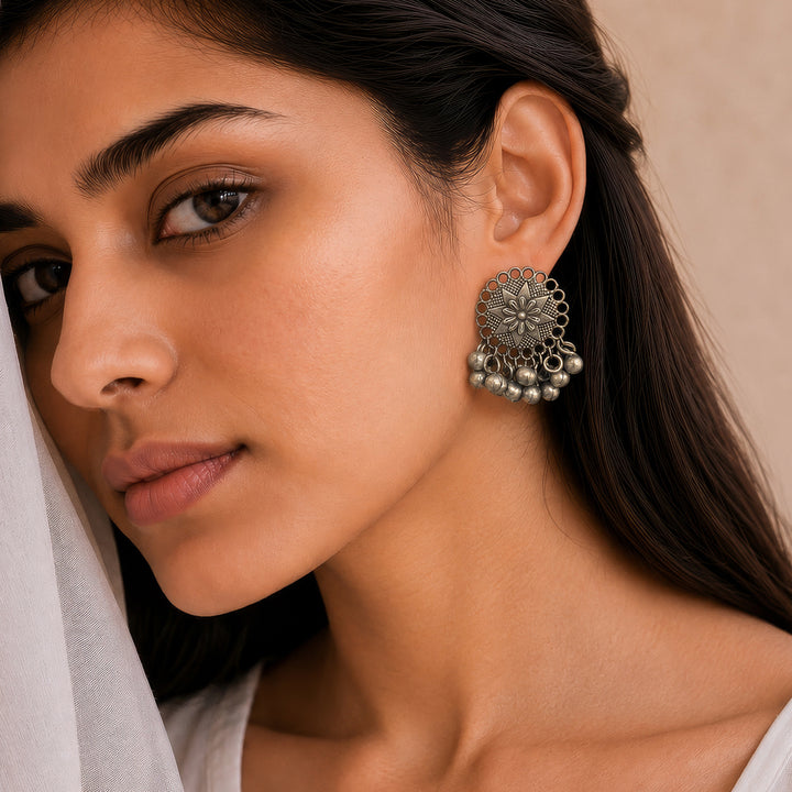 Teejh Tanira Silver Oxidised Ghungroo Earrings
