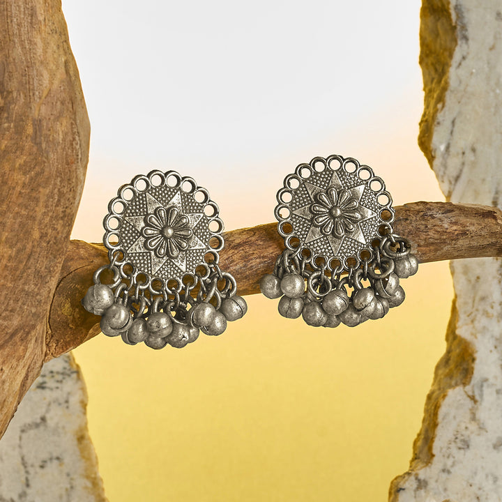 Teejh Tanira Silver Oxidised Ghungroo Earrings