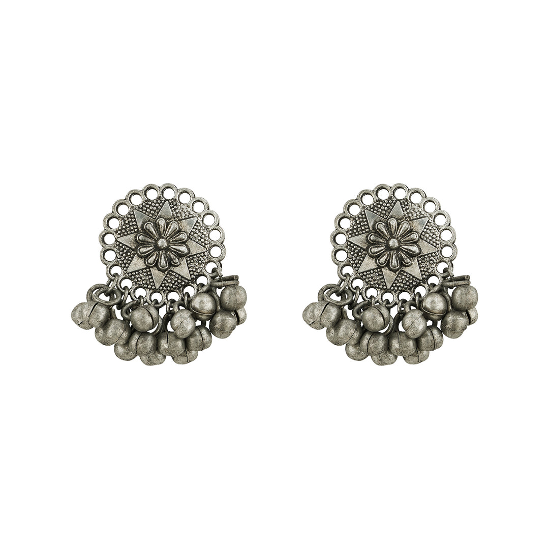 Teejh Tanira Silver Oxidised Ghungroo Earrings