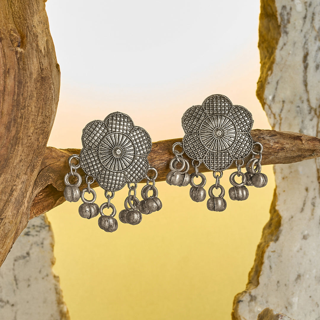 Teejh Neyara Silver Oxidised Ghungroo Earrings