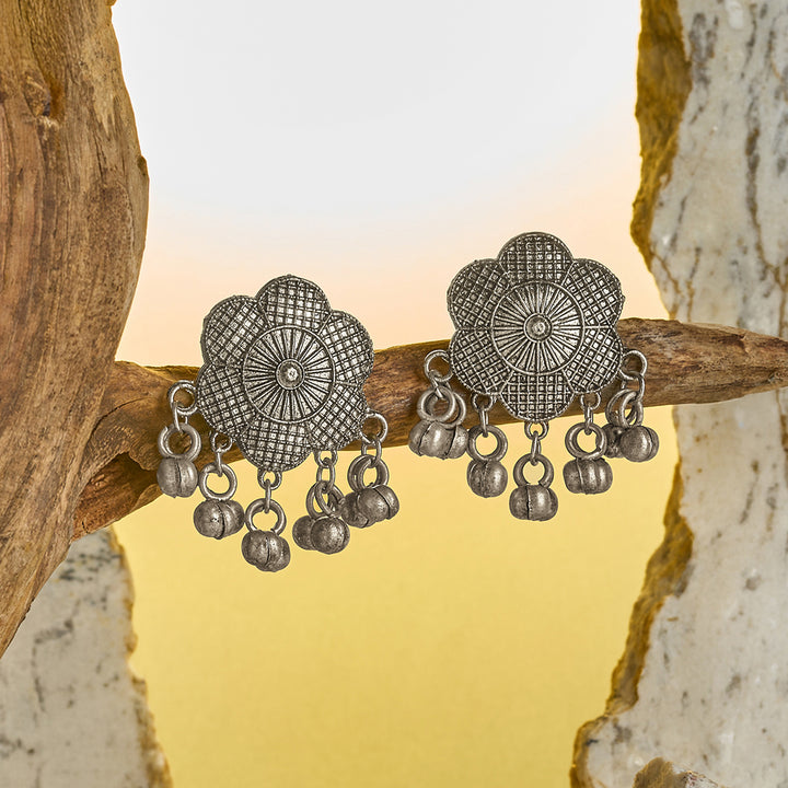 Teejh Neyara Silver Oxidised Ghungroo Earrings