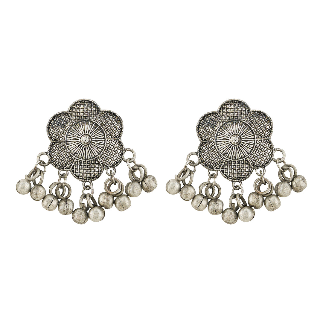 Teejh Neyara Silver Oxidised Ghungroo Earrings