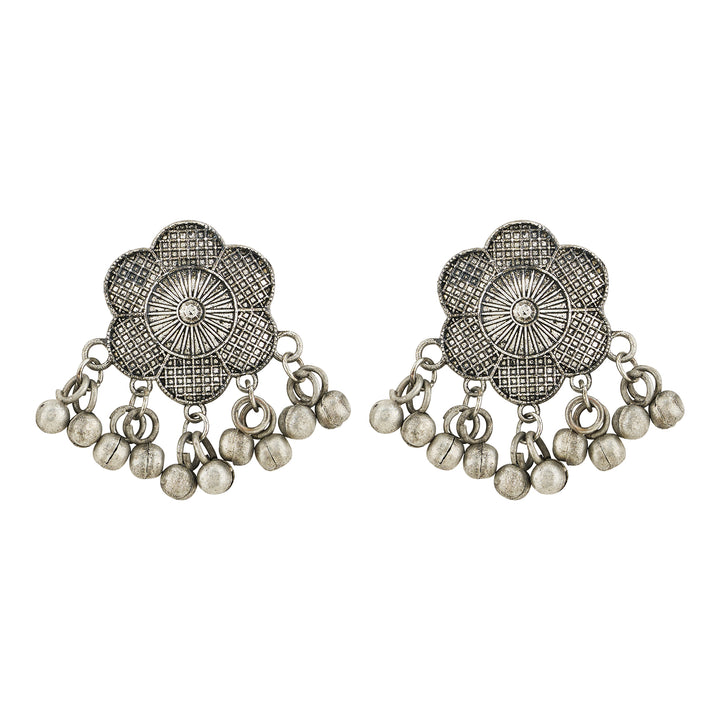 Teejh Neyara Silver Oxidised Ghungroo Earrings