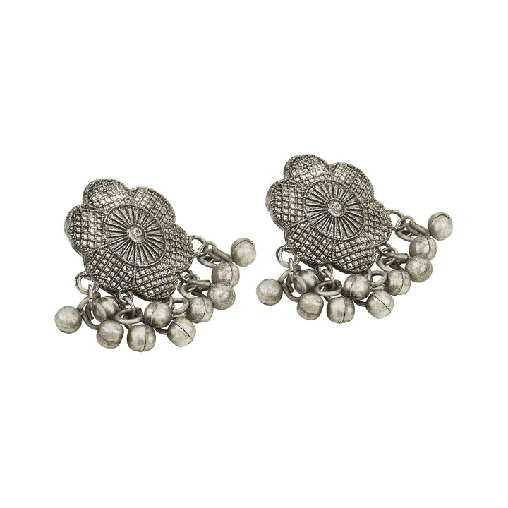 Teejh Neyara Silver Oxidised Ghungroo Earrings