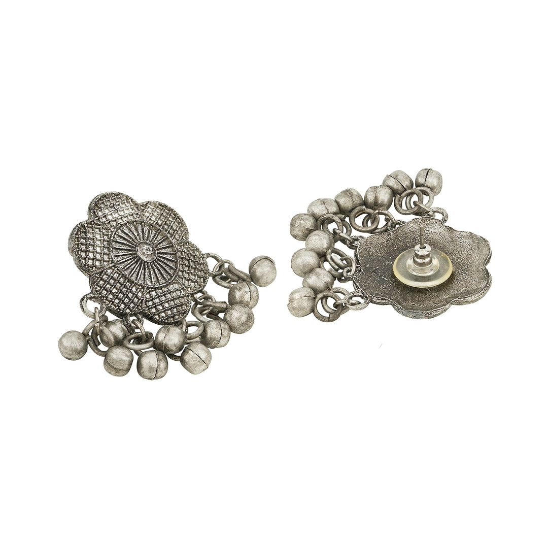 Teejh Neyara Silver Oxidised Ghungroo Earrings