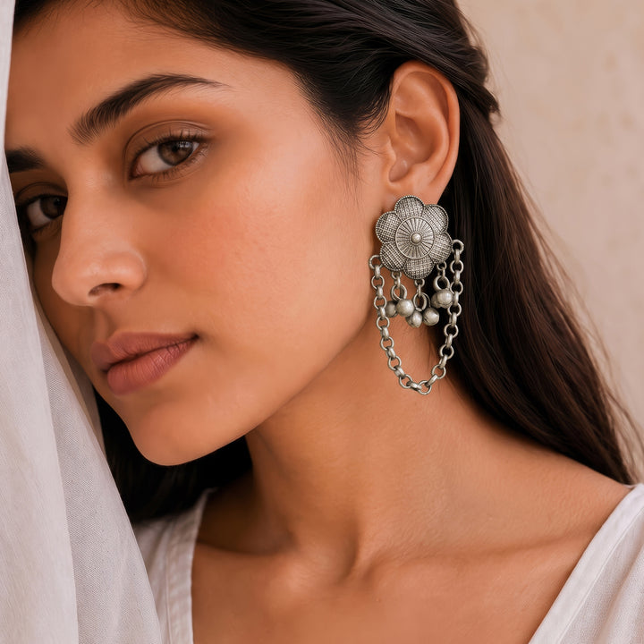 Teejh Vedira Silver Oxidised Ghungroo Earrings