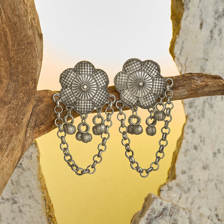 Teejh Vedira Silver Oxidised Ghungroo Earrings