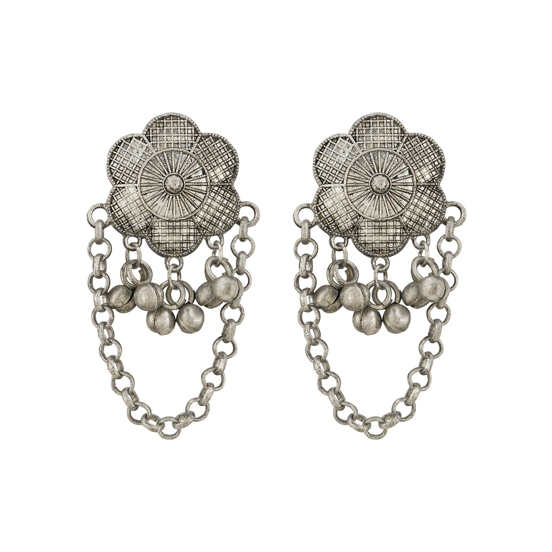 Teejh Vedira Silver Oxidised Ghungroo Earrings