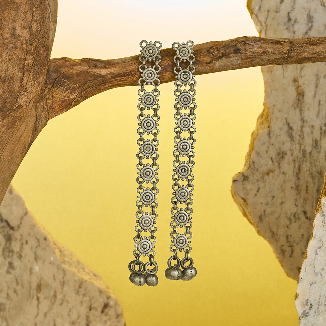 Teejh Medha Silver Oxidised Ghungroo Earrings