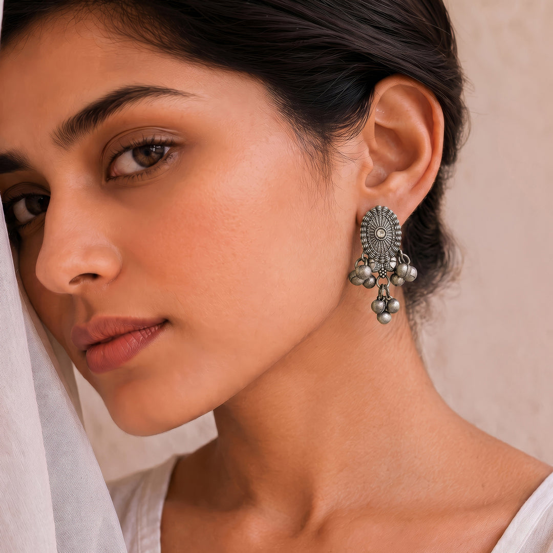 Teejh Auralya Silver Oxidised Ghungroo Earrings