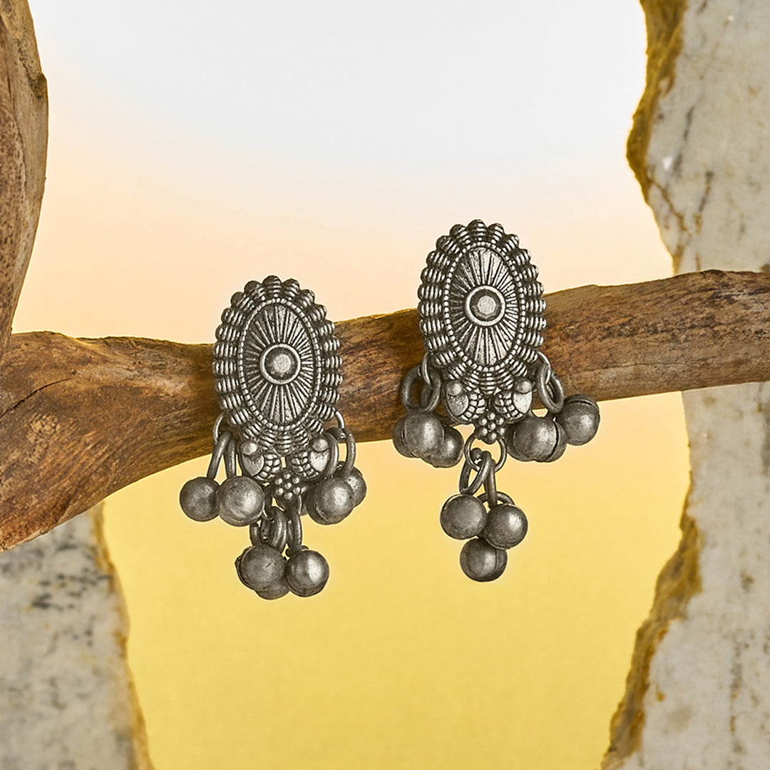 Teejh Auralya Silver Oxidised Ghungroo Earrings