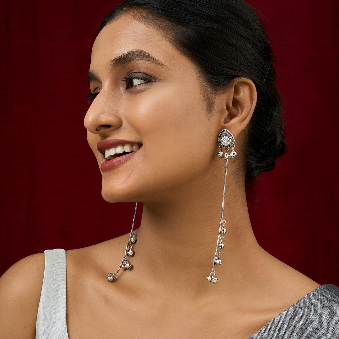 Teejh Begh Silver and White Ghungroo Danglers
