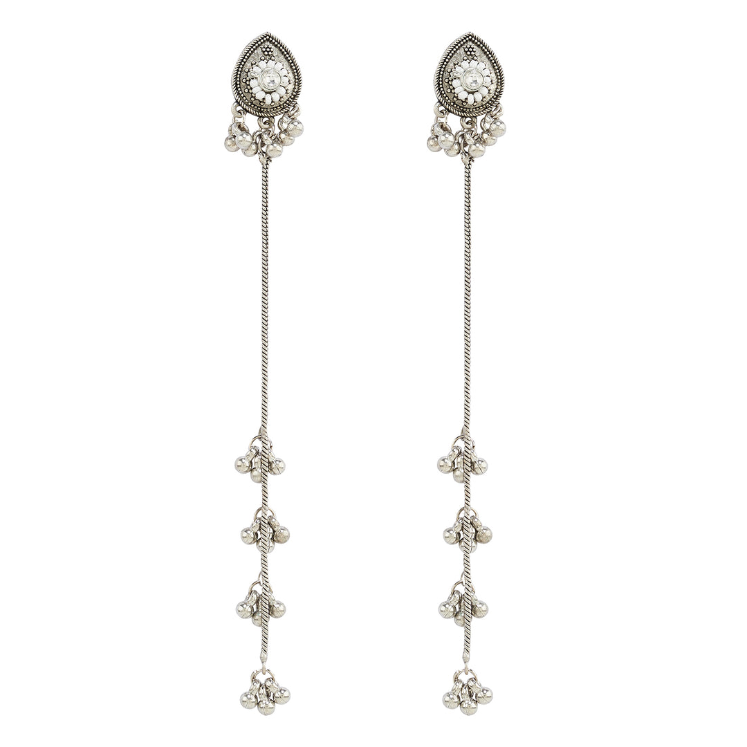 Teejh Begh Silver and White Ghungroo Danglers
