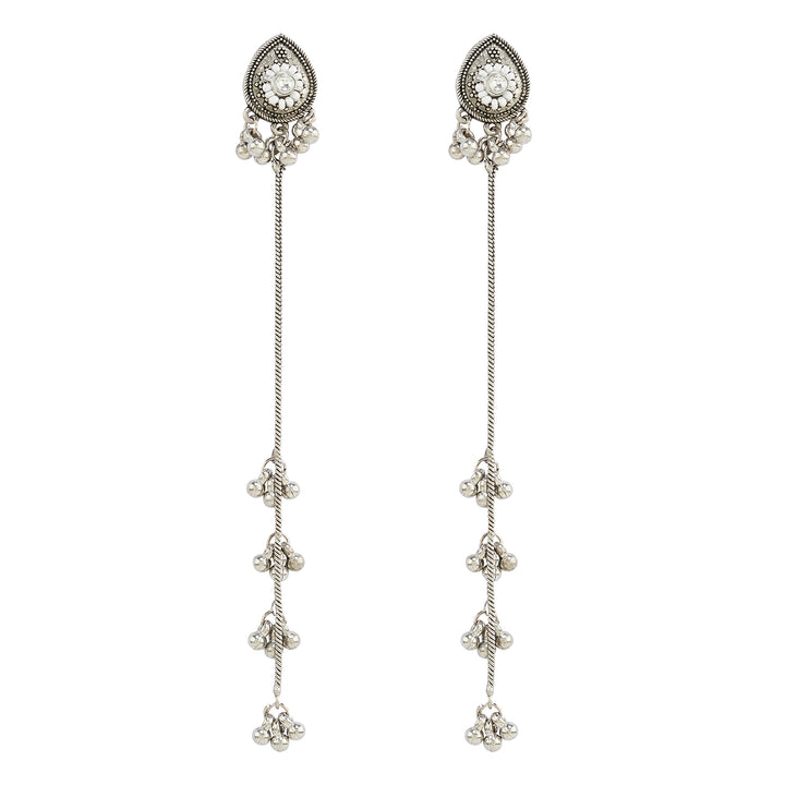 Teejh Begh Silver and White Ghungroo Danglers