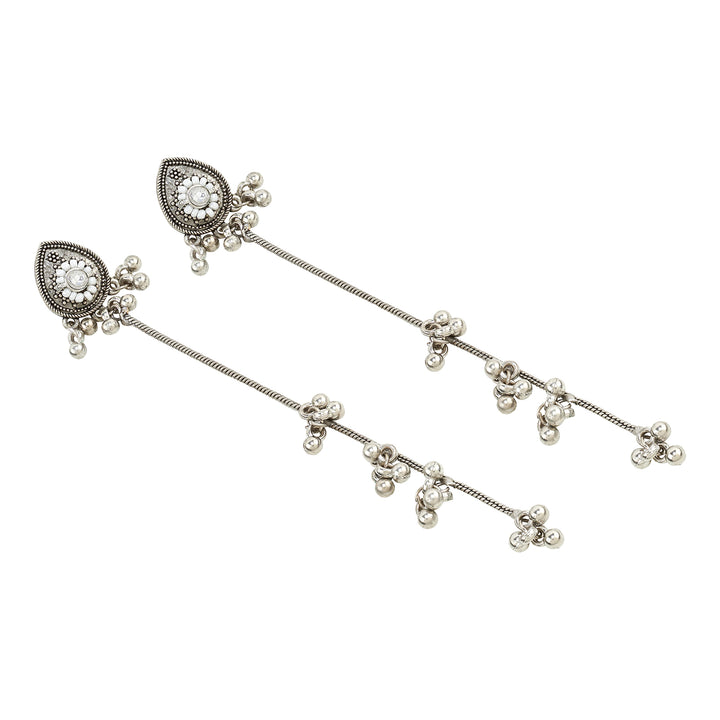 Teejh Begh Silver and White Ghungroo Danglers