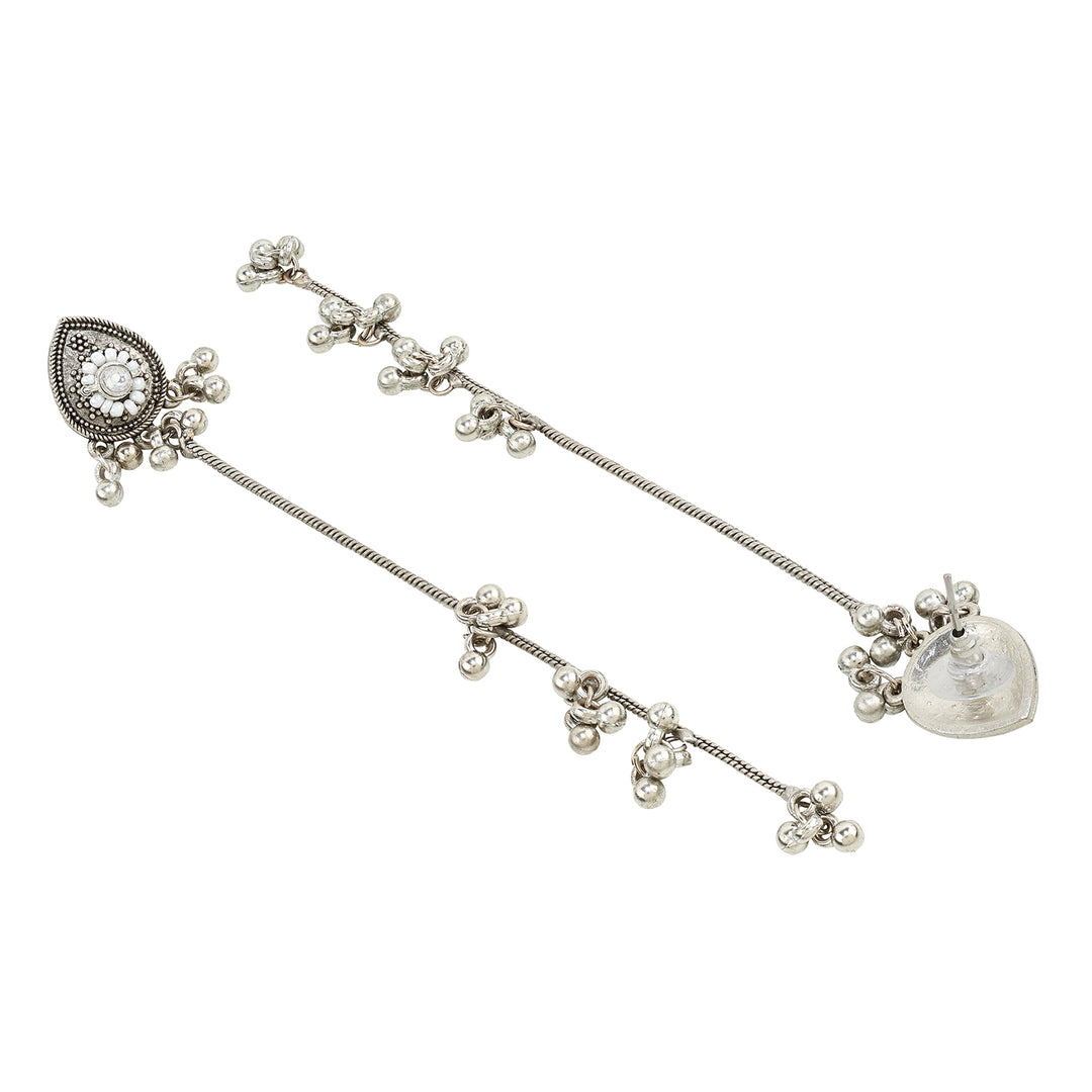 Teejh Begh Silver and White Ghungroo Danglers