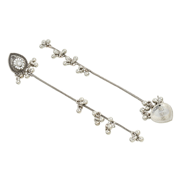Teejh Begh Silver and White Ghungroo Danglers