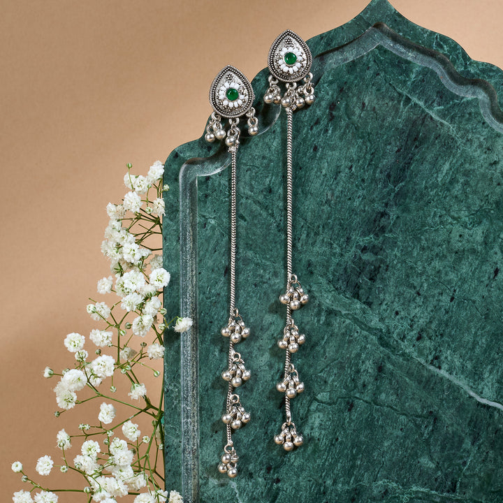 Teejh Begh Silver and Silver Ghungroo Danglers