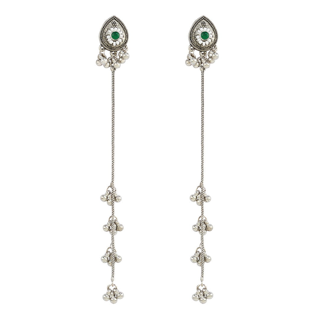 Teejh Begh Silver and Silver Ghungroo Danglers