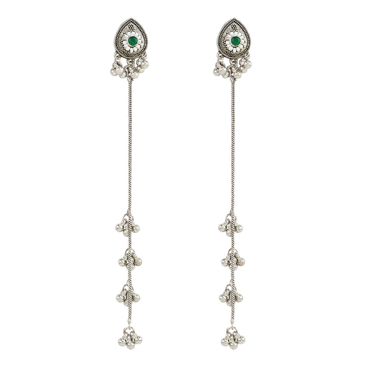 Teejh Begh Silver and Silver Ghungroo Danglers