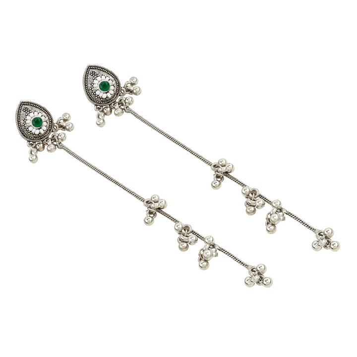 Teejh Begh Silver and Silver Ghungroo Danglers