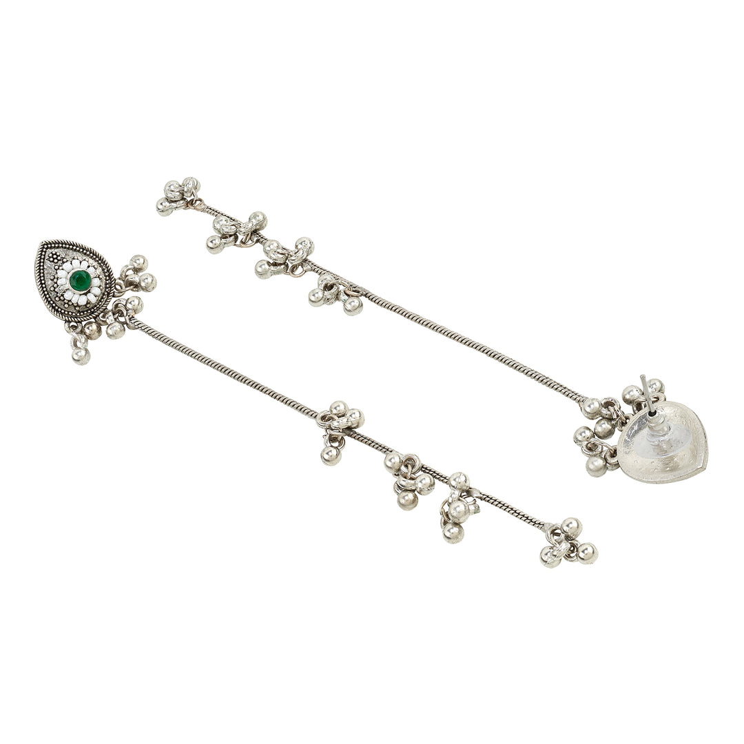 Teejh Begh Silver and Silver Ghungroo Danglers