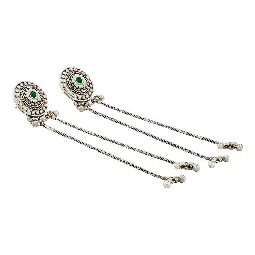 Teejh Yember Silver and Green Ghungroo Chandbali
