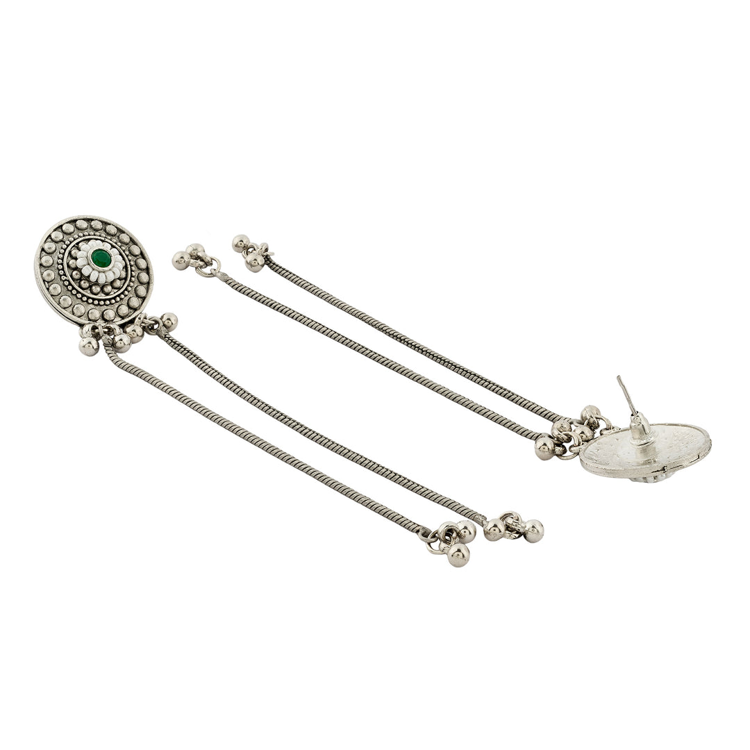 Teejh Yember Silver and Green Ghungroo Chandbali