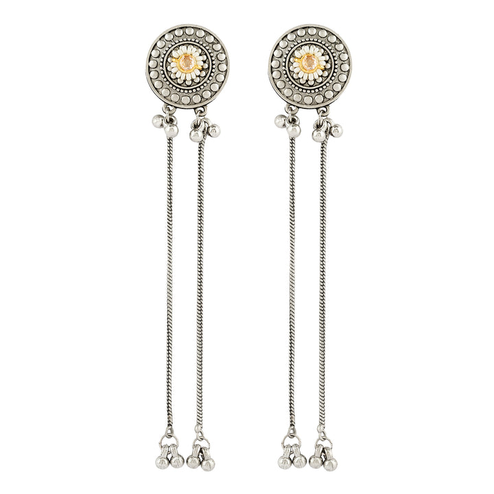 Teejh Yember Silver and White Ghungroo Chandbali