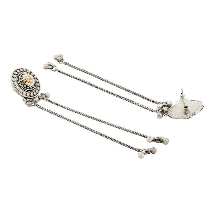 Teejh Yember Silver and White Ghungroo Chandbali