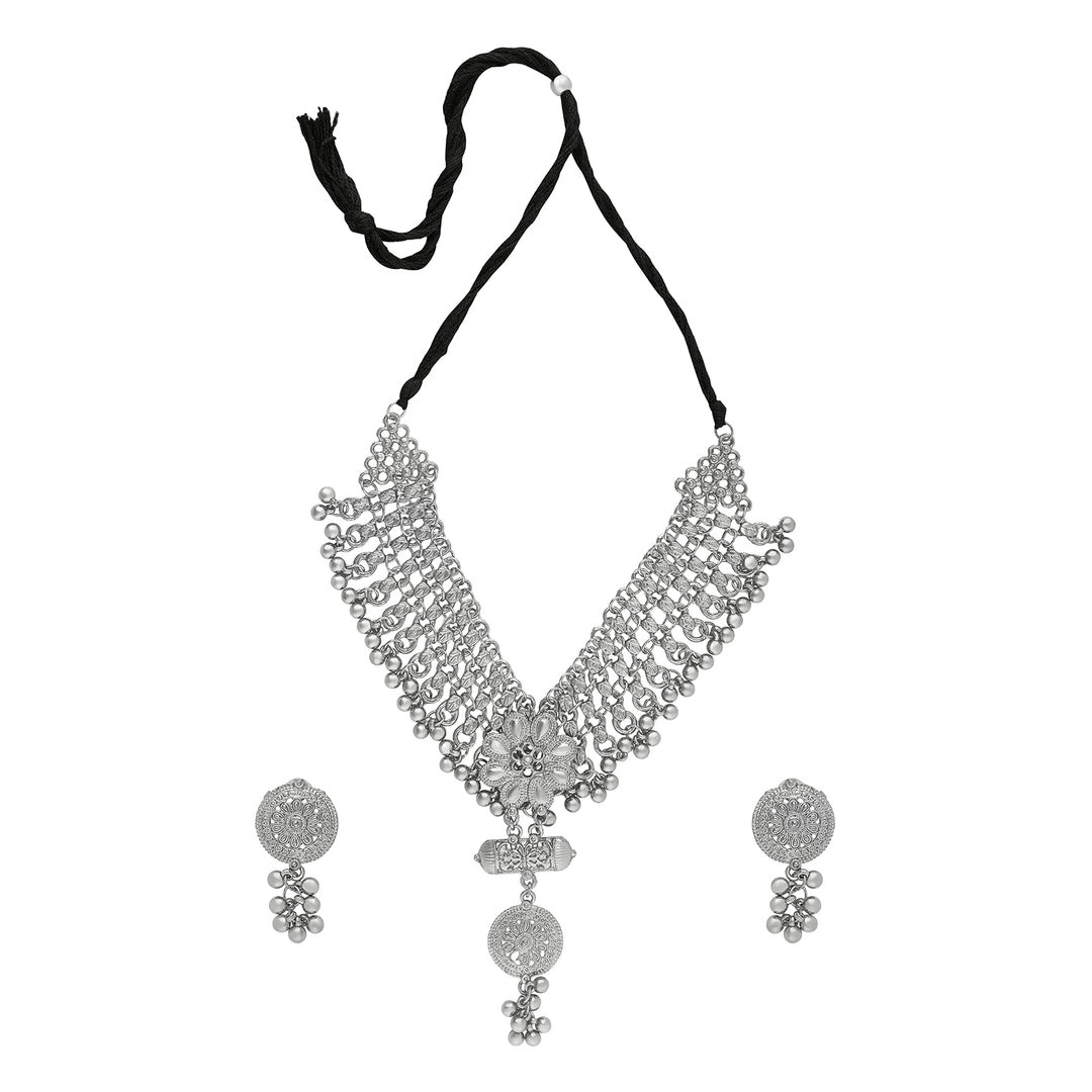 Teejh Taal Silver Oxidised Ghungroo Necklace Set