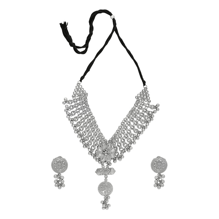 Teejh Taal Silver Oxidised Ghungroo Necklace Set