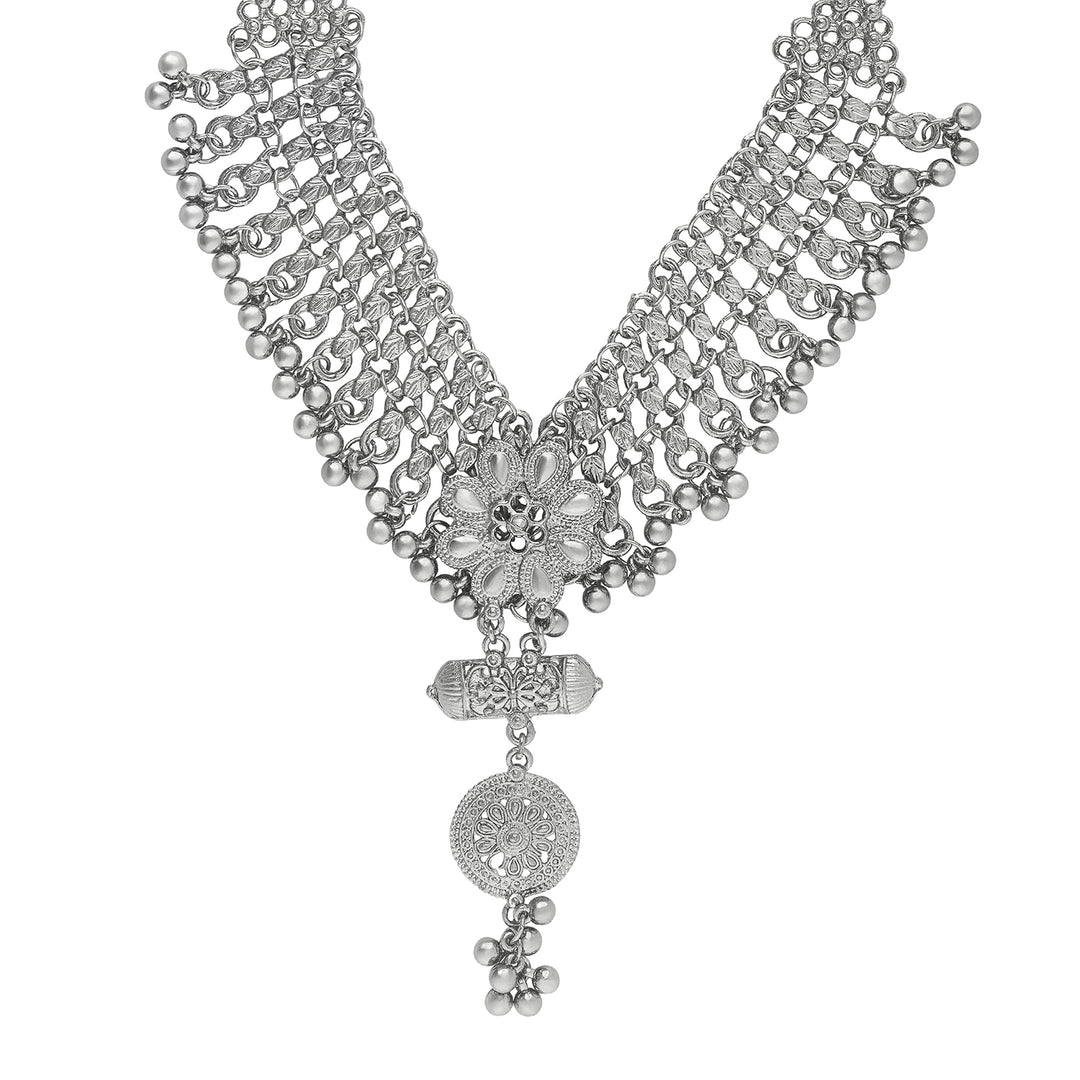 Teejh Taal Silver Oxidised Ghungroo Necklace Set
