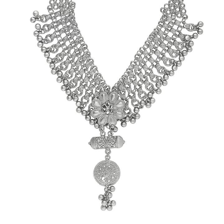 Teejh Taal Silver Oxidised Ghungroo Necklace Set