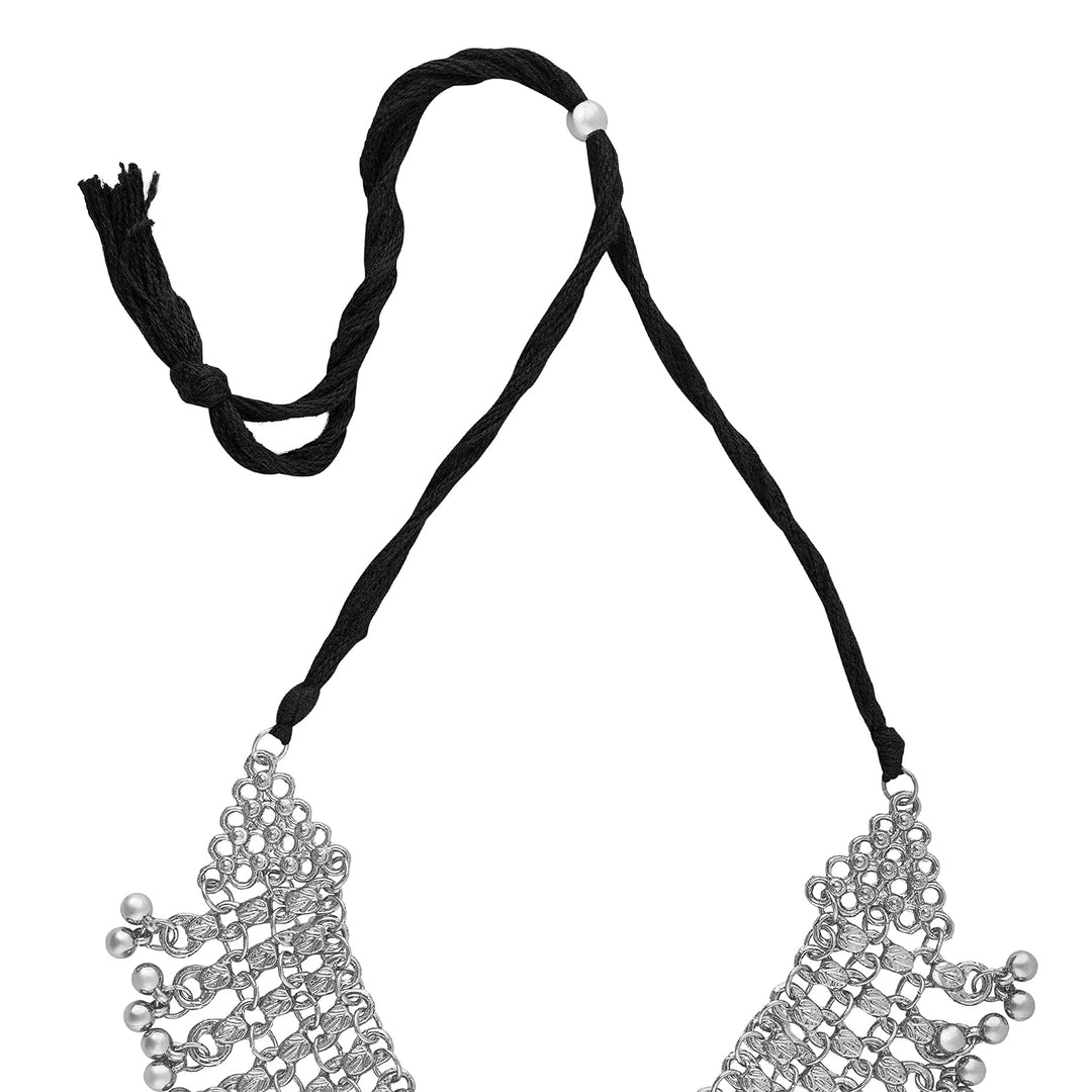 Teejh Taal Silver Oxidised Ghungroo Necklace Set