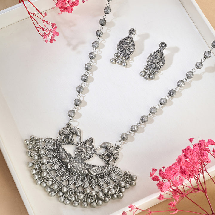 Teejh Wamiqa Silver Oxidised Long Necklace